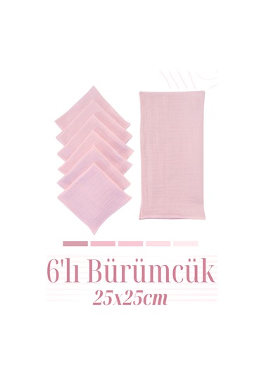 Bürümcük 25x25cm Bebek Ağız Bezi Ter Bezi 6'lı Pmb Pembe