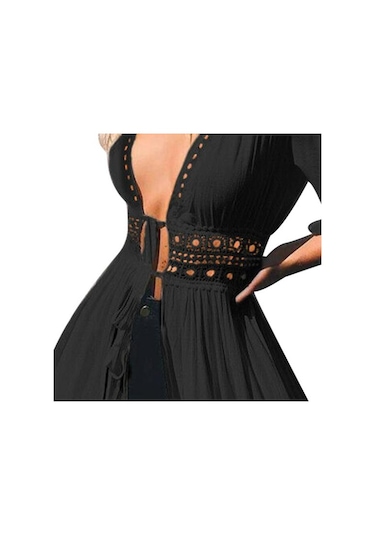 Siyah Popüler Mayo Örtüsü Tatlı Uzun Yüzme Havuzu İçin Hafif Mayo Örtüsü Oymak Siyah