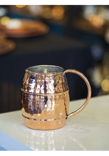 Bakır Bardak Fıçı Model 2li Parlak Bakır Renk