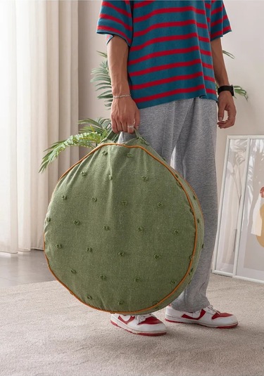 Çok Amaçlı Puantiyeli Keten Yer Bahçe Minderi Fermuarlı İç Dolgulu Yıkanabilir 60x68 Yeşil