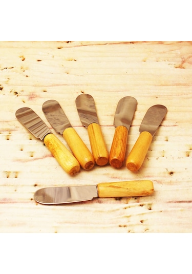 Büro Ev Ofis Mutfağı İçin 6adet Mini Ahşap Saplı Spatula Tereyağı Sürme Seti Diğer