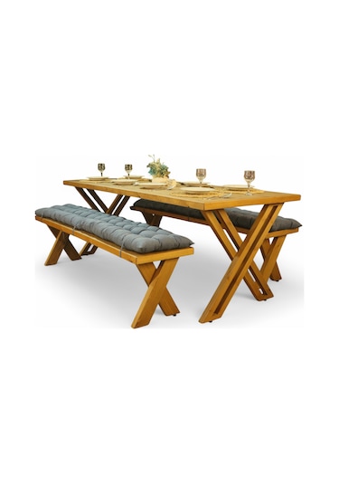 Neiwel Ken Doğal Ahşap Banklı Mutfak Ve Yemek Masası Takımı-100-240 Takım Açık Ceviz