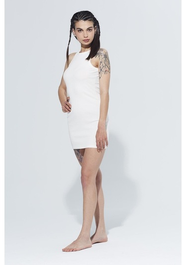 Dakota Halter Yaka Ribanalı Diz Üstü Basic Örme Elbise 001