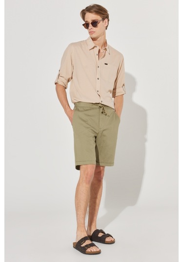 Regular Fit Normal Kesim %100 Pamuk Normal Bel Haki Chino Şort L231406801 Haki