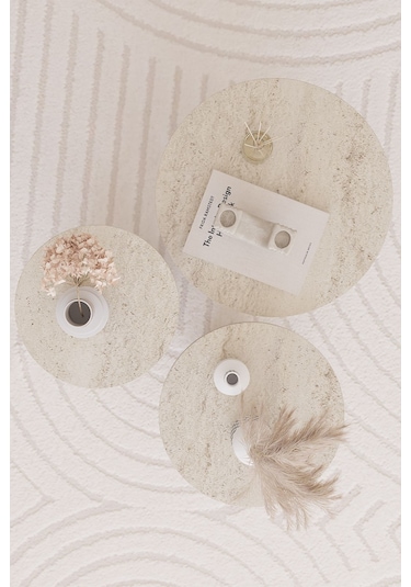 Obi Atölye Traverten Mantar İskandinav Stili Zigon Sehpa 3'lü