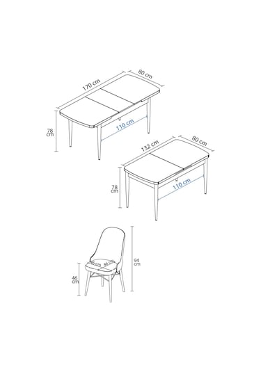 Sar Pakete Almira Serisi, Beyaz Mermer Desen 80x132 Açılabilir Mdf Mutfak Masası Takımı 4 Adet Sandalye Antrasit