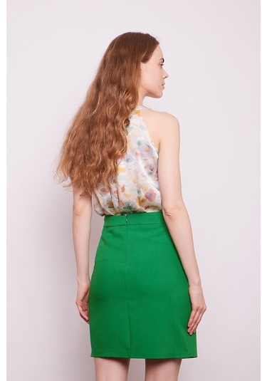 Yüksek Bel Anvelop Kruvaze Pamuklu Likralı Kumaş Kalem Ofis Etek- (544112337)