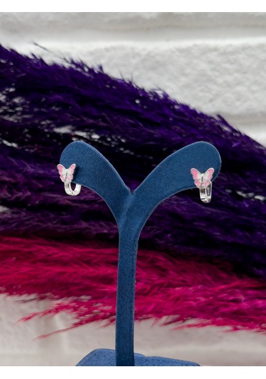 925 Ayar Gümüş Mineli Kelebek Tasarım Zarif Kız Çocuk Küpesi Gümüş