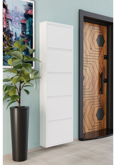 5 Kapaklı Metal Ayakkabılık Beyaz Beyaz