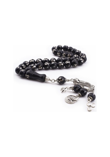 Takıhan 3 Hilal Gümüş İşlemeli Gürcistan Oltu Taşı Tesbih