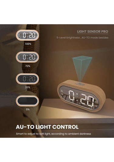 Gajeena Ahtapot Ahşap Led Saat, Dışarıdaki Sıcaklığı Gösterir, Otomatik Işık Algılama, İki Alarm, Usb Telefon Şarjı, Zx1003a, Pil Yok