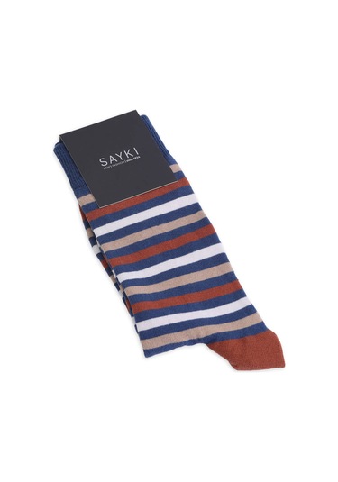 Kahverengi Pamuklu Çizgili Soket Çorap 17142024a006 008 Antrasit - Ekru - Kırmızı