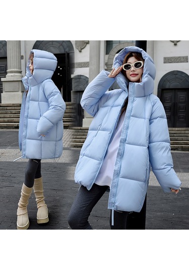 Yeni Yüksek Kaliteli, Orta Uzunlukta, Kapüşonlu, Kalınlaştırılmış Kadın Mont Siyah