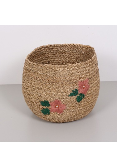 Karanfil Çiçek Desenli 33x25 Cm Deniz Sazı Sepet Bej