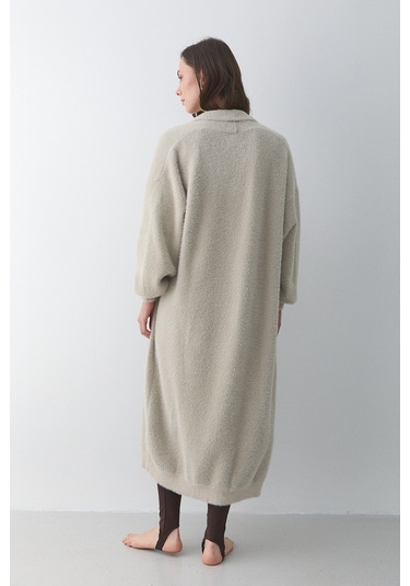 Taş Boydan Uzun Triko Hırka - 251015 Taş