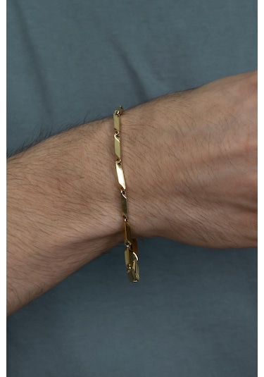 Bamboo Gold Kaplama Küp Erkek Çelik Bileklik Künye Eck05Bsr Altın