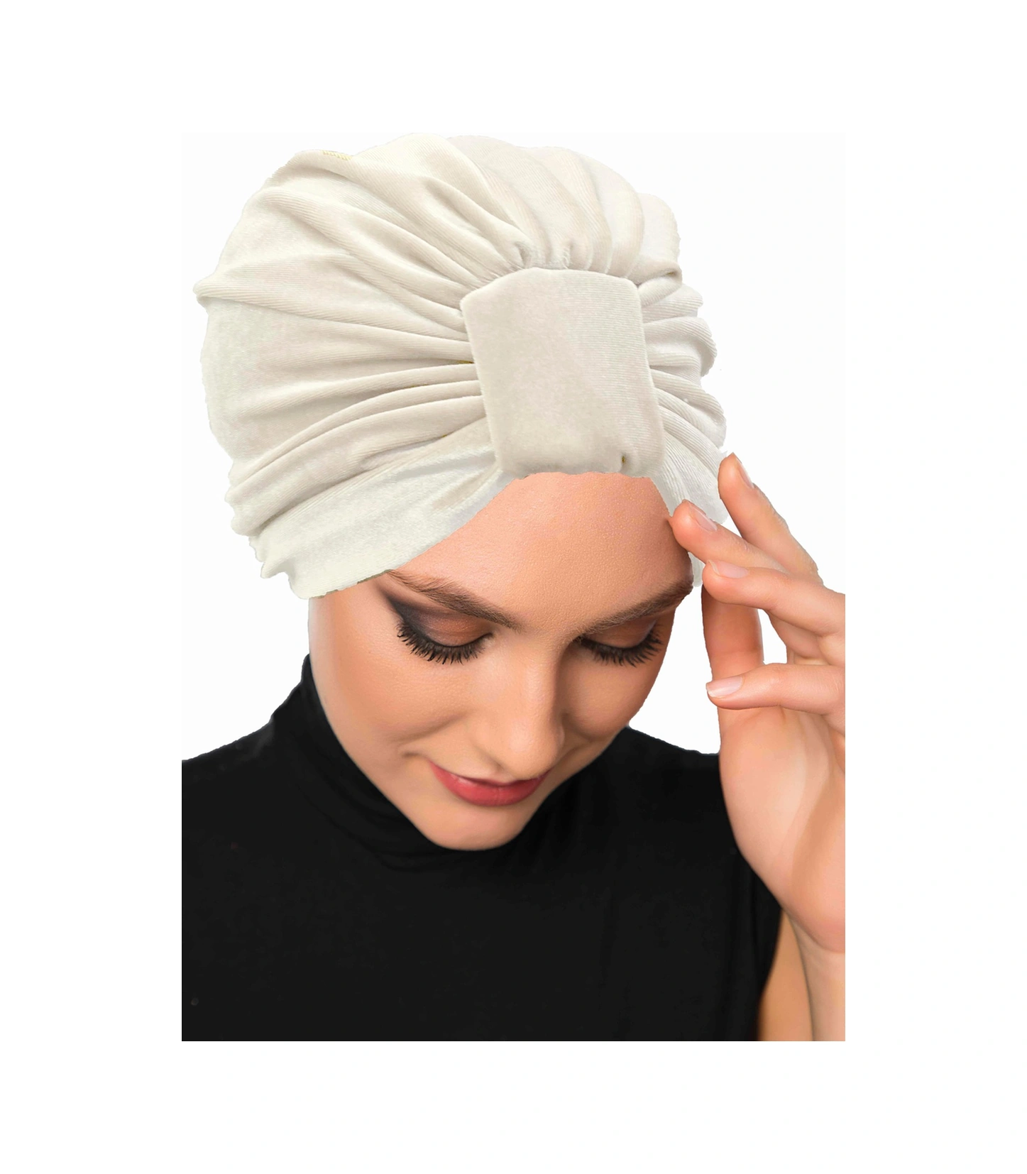 Kadife Kardelen Astarlı Krem Hazır Türban Tesettür Bone Krem