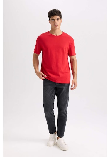 Defacto New Regular Fit Bisiklet Yaka Basic Düz Kısa Kollu Tişört - Kırmızı E1091AXNSRD70