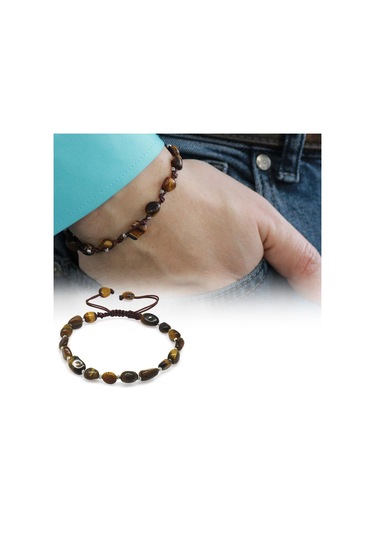 Makrome Örgülü Naturel Kesim Kaplangözü Doğaltaş Erkek Bileklik Siyah