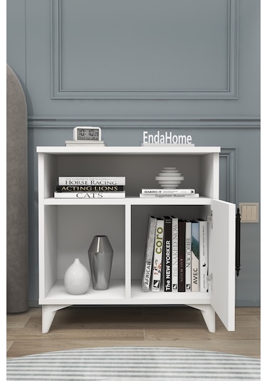 Melina Tek Kapaklı 2 Raflı Bölmeli Komodin & Şifonyer Yatak Odası Başucu Düzenleyici Komidin - Beyaz