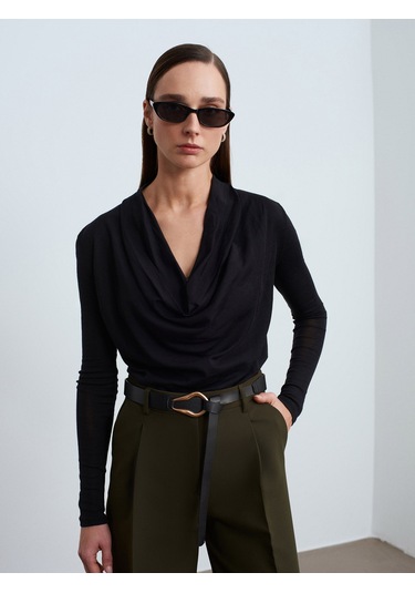 Dilvin 32595 Degaje Yaka Top-siyah Siyah