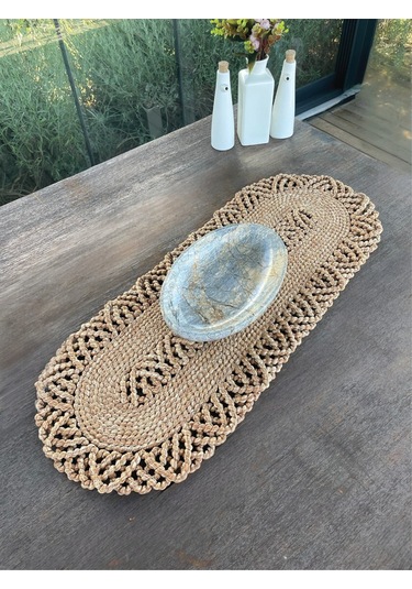 1 Adet Hasır Görünümlü Dekoratif Runner Leke Tutmaz Natural Kahverengi