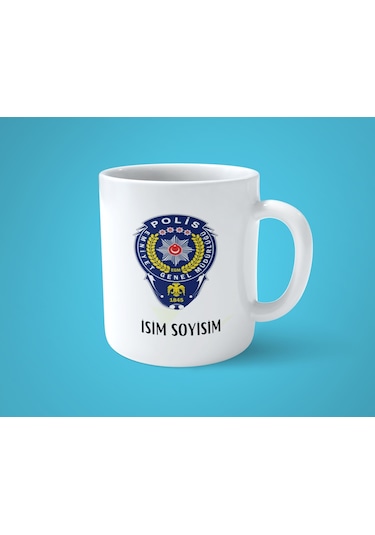 Kişiye Özel Isimli Polis Logolu Porselen Kupa Bardak