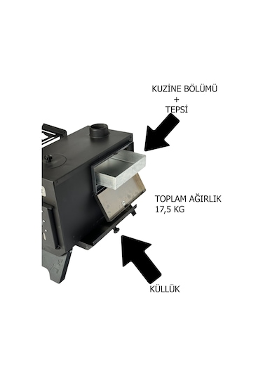 Kuzineli Kamp Ve Çadır Sobası Katlanır Ayaklı Kamp Sobası Çantalı Siyah