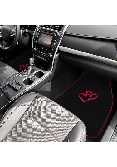 Aşkınızı Aracınıza Taşıyın Kalp Desenli Kırmızı Nakışlı Lüks Oto Paspas Seti & Romantik Şık Tasarım