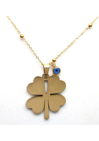 Waves And Pebbles Gold Yonca Kolye Sarı