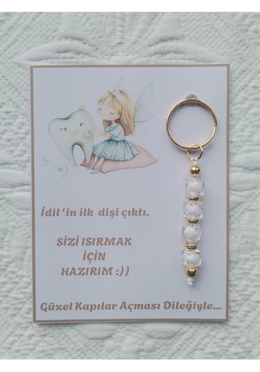 24 Adet Kişiye Özel İlk Dişim Çıktı,diş Mevlidi, Diş Buğdayı Dağıtmalık Beyaz Anahtarlık Hediyelik