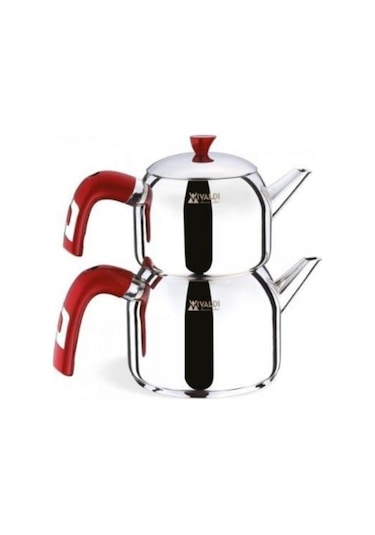 Vıvaldı Tuana Mini Boy Çelik Çaydanlık 4 Parça Kırmızı Kuplu Gorg Kırmızı
