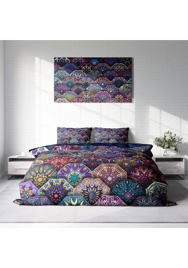 Monohome Ethnic Purple 3D Pamuk Saten Çift Kişilik Nevresim Takım