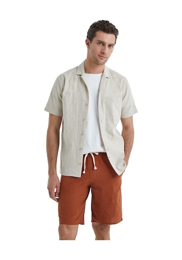 Blackspade Erkek Keten Gömlek 40456 - Krem