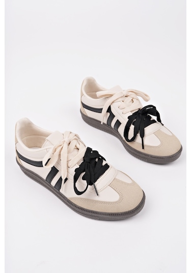 Muggo Retro Çift Bağcıklı Günlük Kadın Sneaker Spor Ayakkabı - Bej