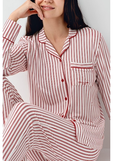 Pierre Cardin Kadın Kırmızı Gömlek Pijama Kırmızı
