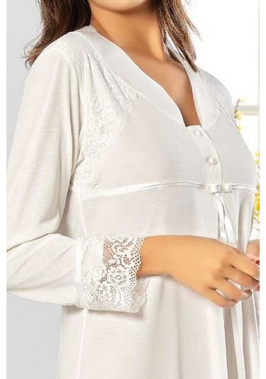 Xses 2550 Kadın Uzun Kollu Hamile Lohusa Gecelik-ekru