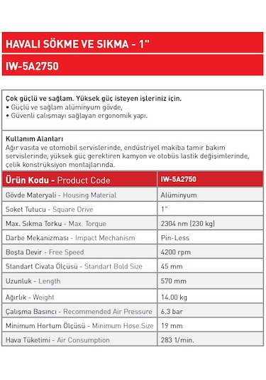 Sappower Iw-5A2750 Havalı Somun Sökme Uzun 1"