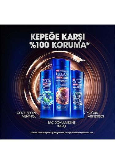 Clear Men Kepeğe Karşı Etkili Şampuan Saç Dökülmesine Karşı 3 x 350 ML