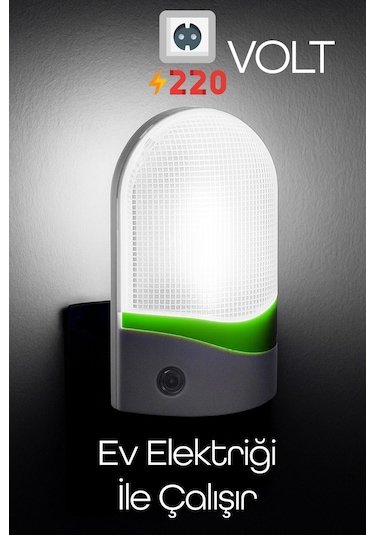 Otomatik Gece Lambası Işığa Duyarlı Ldr Sensörlü Fotoselli Karanlık Sensörlü Işık Renkli 8884 Beyaz