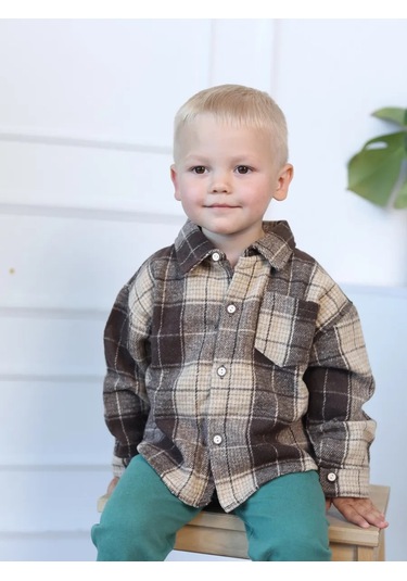 Liwen Kids Bebekler İçin Ekose Desenli, Oversize, Sıcak Tutan Çocuk Gömleğ 444067812 Koyu Kahverengi