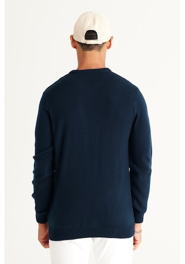 AC&Co / Altınyıldız Classics Erkek Lacivert Mavi Standart Fit Normal Kesim Bisiklet Yaka Petek Desenli Triko Lacivert - Mavi