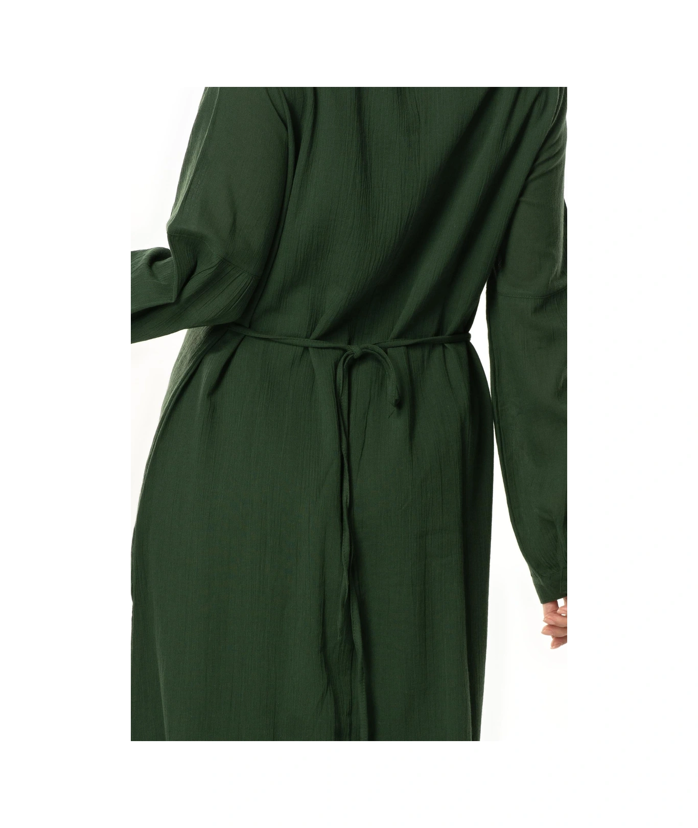 Uzun Kol Şile Bezi Gülşah Bisiklet Yaka Nakışlı Uzun Yazlık Elbise Yeşil Ysl Yeşil