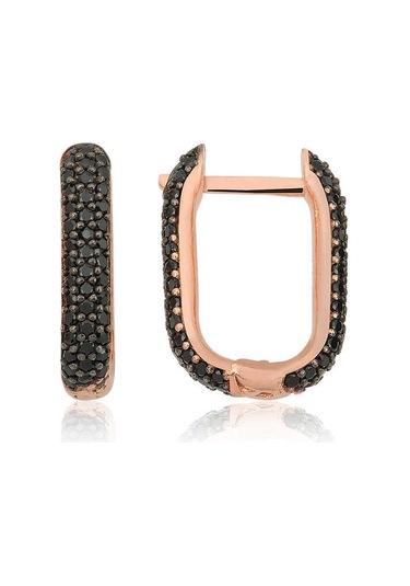 Gümüş Çift Taraflı Siyahtaşlı J Bayan Küpe Gold - Rose Gold