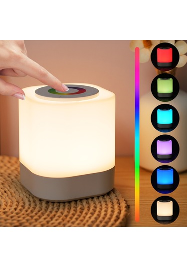 Geeroyoo Renkli Yatak Başı Lambası: 4 Parlaklık Seviyesi, 2 Dinamik Rgb Modu, 1500mah Şarjlı Pil, Dokunmatik Kontrol, Beyaz Beyaz