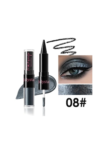 Dumanlı Sedefli Yeşil Likit Göz Farı 2'si 1 Arada Glitter Metalik Göz Farı 08 4.2g 01