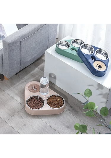 Techtic 3in1 Kedi Köpek Mama Su Kabı Paslanmaz Çelik Mama Kabı