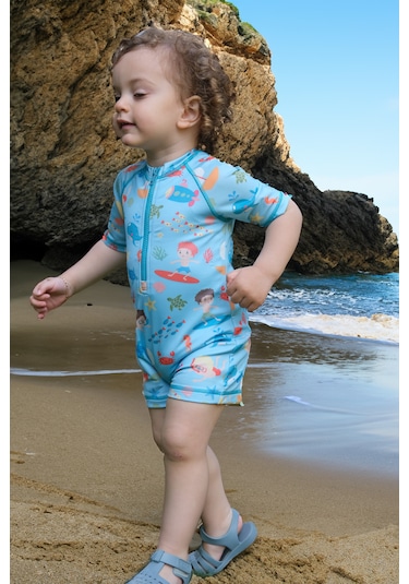 Soleda UV Korumalı UPF 50+ Bebek Çocuk Mayosu Journey Under The Sea Mavi