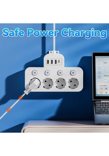 Honeybeeshop Beyaz 1 5m 5ft 4 Standart Eu Prizli 3 Usb A 1 Usb C Portlu Guvenli Priz Kisa 5 10 15 Ayak Uzatma Kablosu Ev Ofis Seyahat Uygun