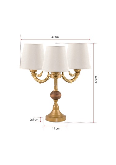 Üçlü Şamdan Masa Lambası Abajur Eskitme Krem Rengi Şapkalı Eskitme